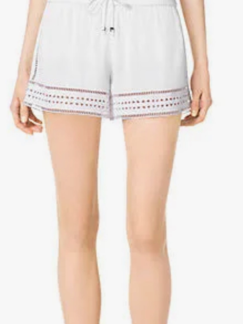 Michael Kors White Crochet-Hem Drawstring Shorts